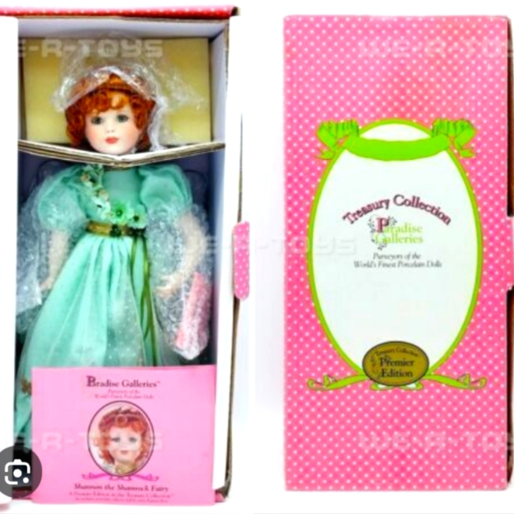 Paradise Galleries Porcelain Doll Shannon The Shamrock Fairy in Teal Dress